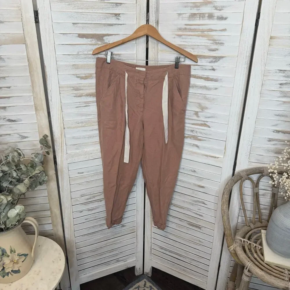 WILFRED ARITZIA Women's 8 Allant Linen Pants Cropped Waist Tie Moroccan Spice